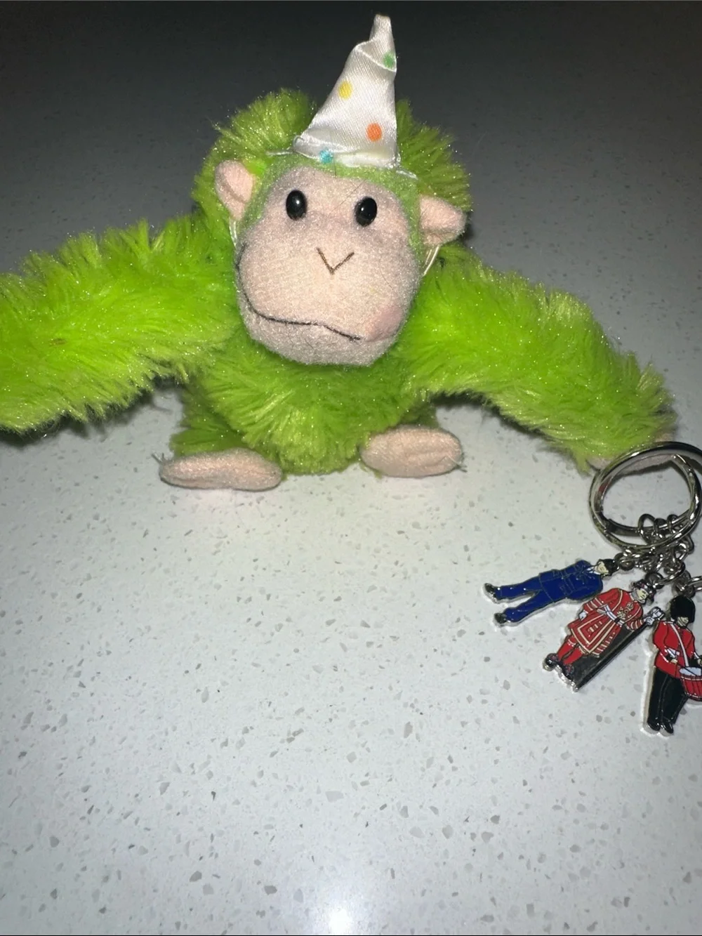 Green Plush Monkey Party Decoration with Polka Dot Hat